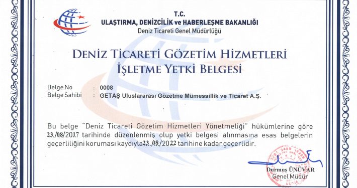 Deniz Ticareti Gözetim Hizmetleri İşletme Yetki Belgesi